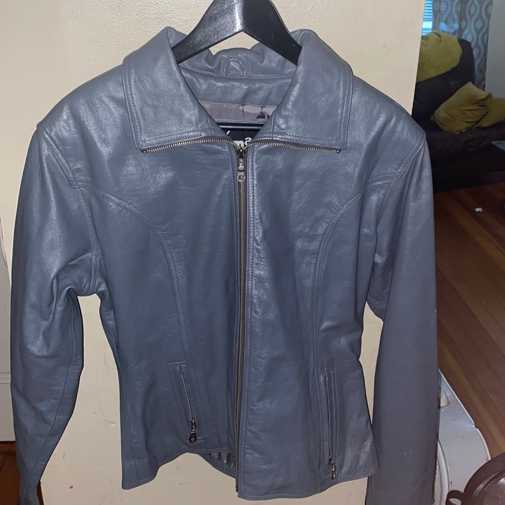 Grey leather coat